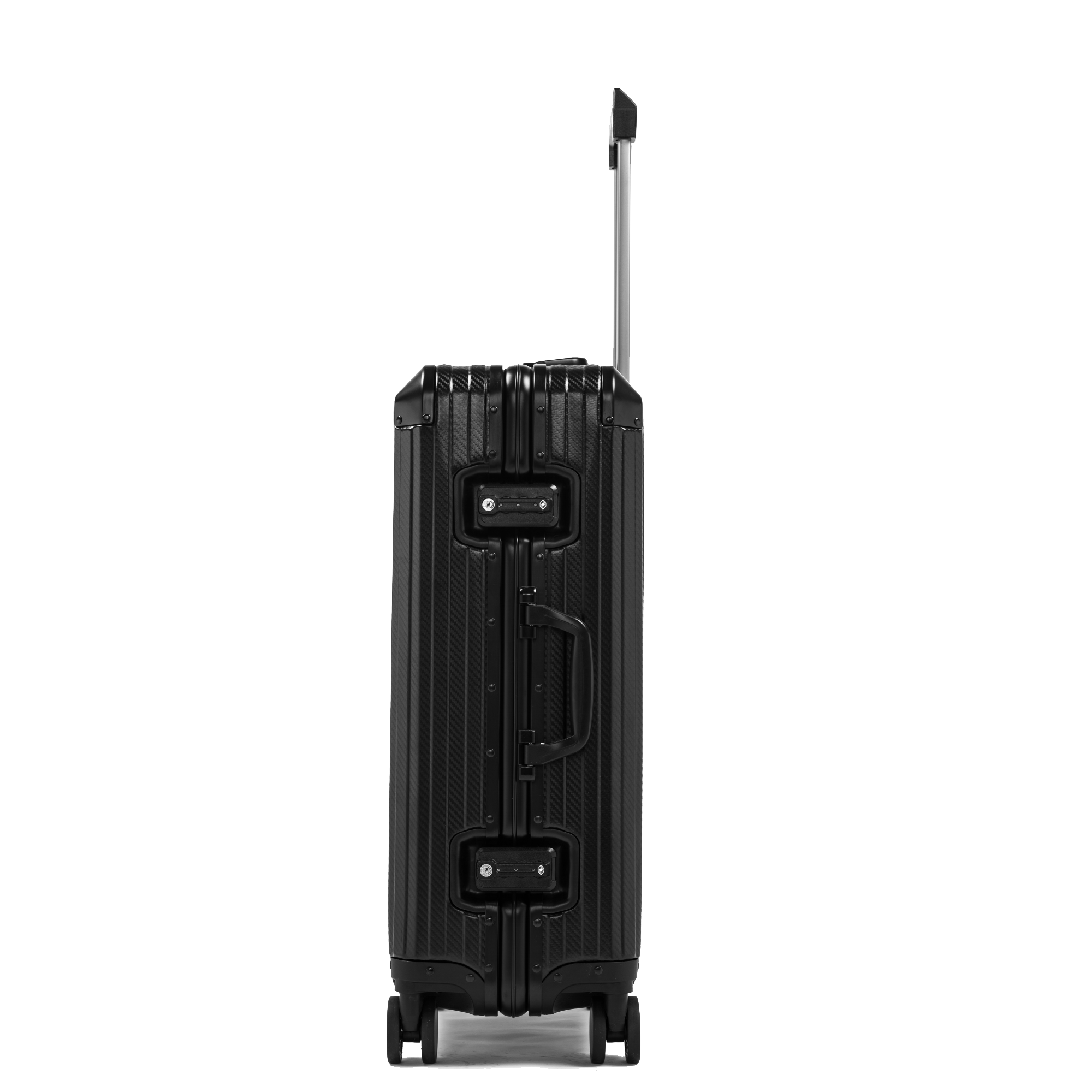 Lightweight black aluminum suitcase with premium features