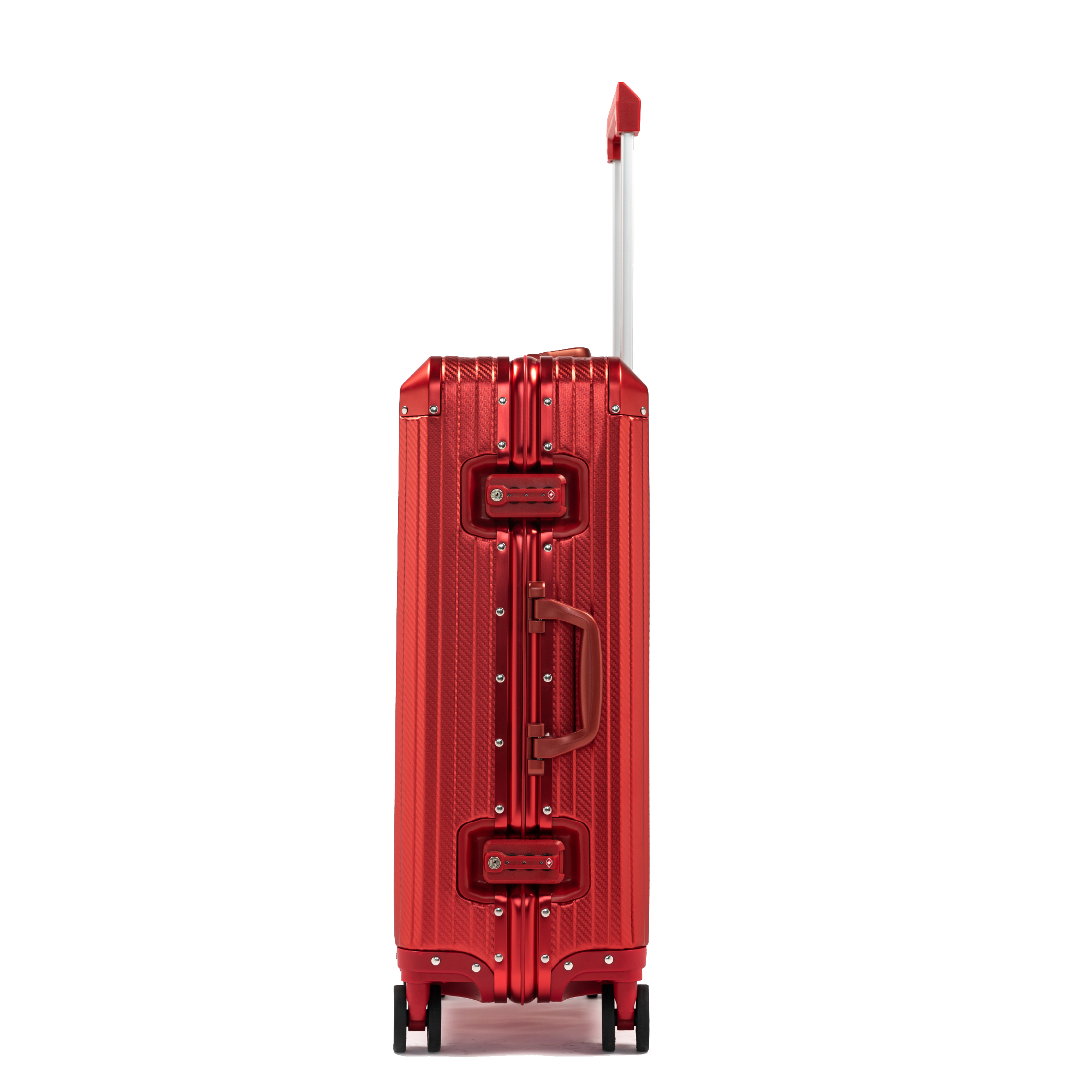 Lightweight red aluminum suitcase with modern design