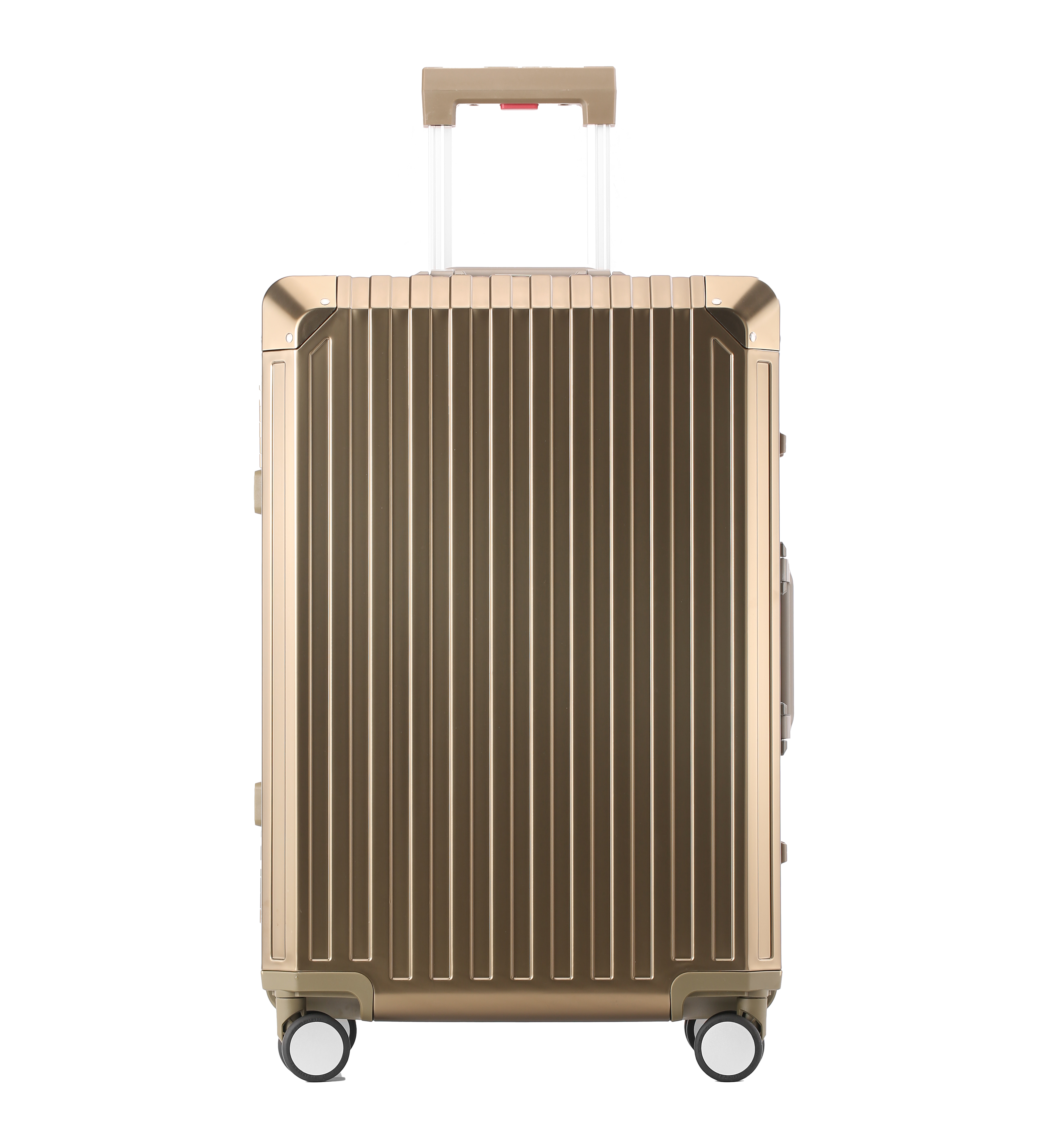 Sleek gold aluminum suitcase for stylish travelers