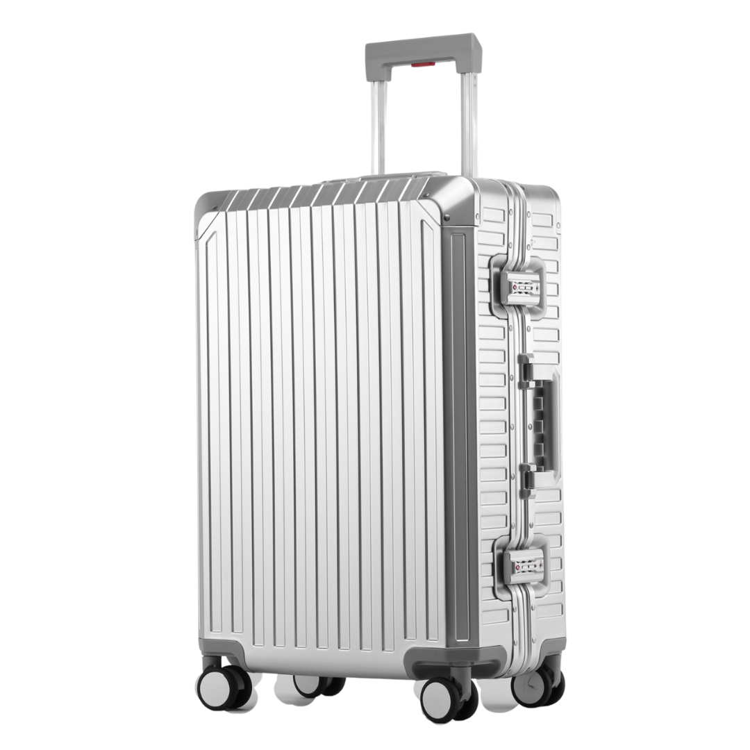 Durable aluminum suitcase silver for frequent flyers and business trips
