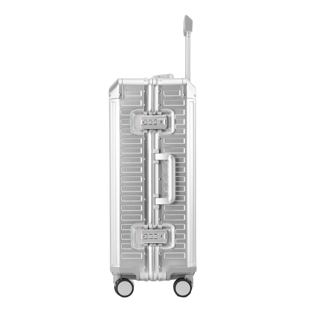 Lightweight aluminum suitcase silver ideal for travel and vacations