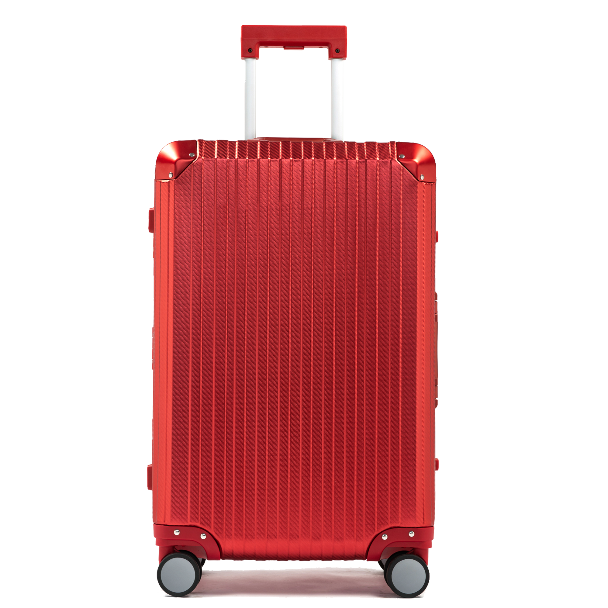 Sleek red aluminum suitcase for stylish travelers