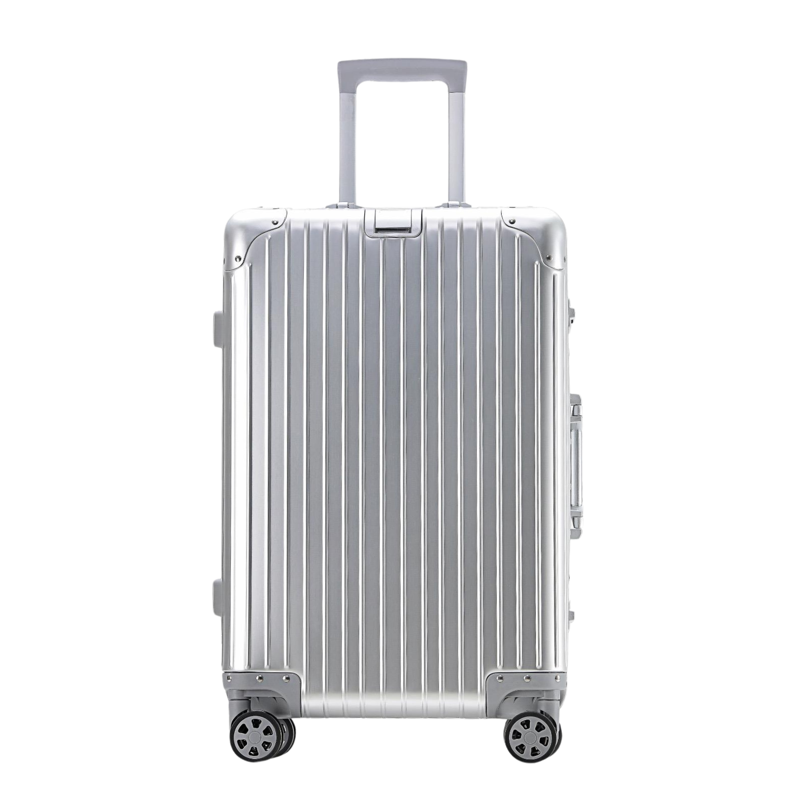 Elegant silver aluminum suitcase for stylish travelers